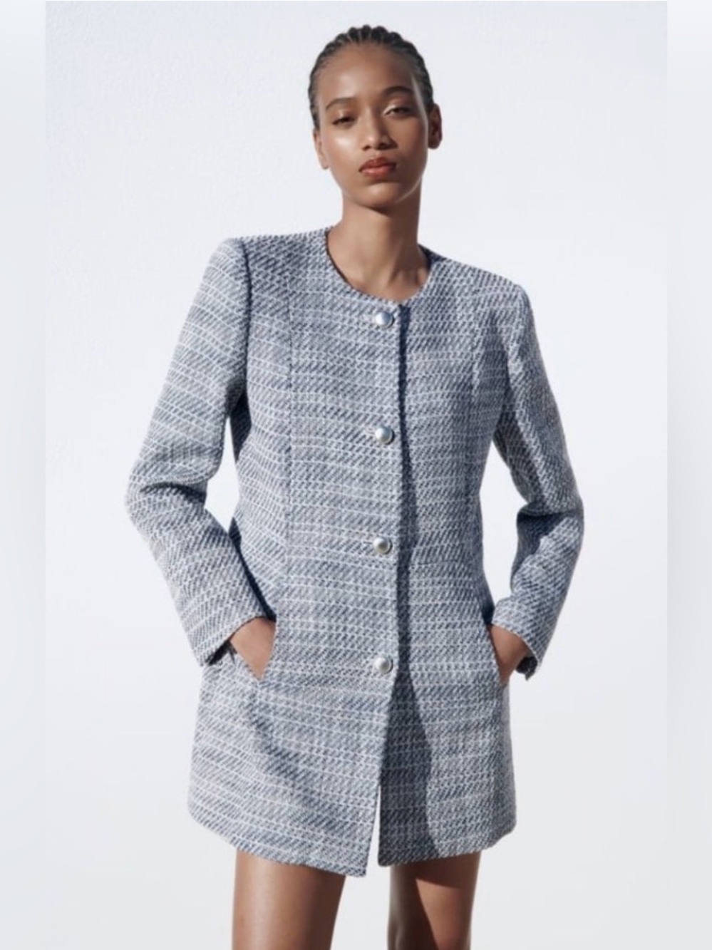 NWOT ZARA Light Blue Long Structure Blazer - Small